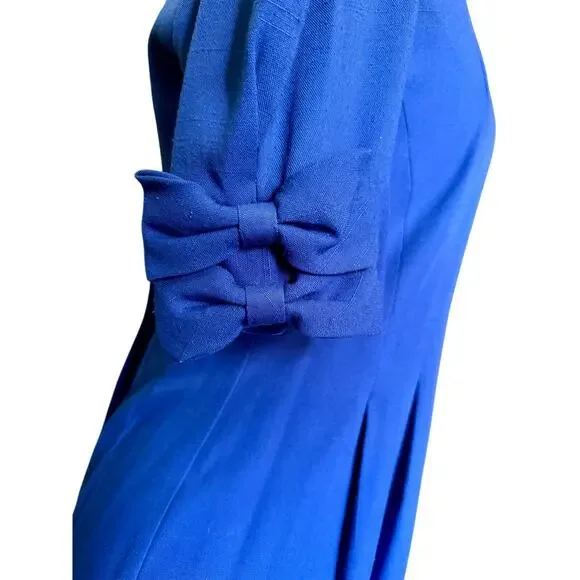 Vintage 70’s ILGWU Neiman Marcus Royal Blue Bow Sleeve Sheath Dress Small Medium - Picture 5 of 8